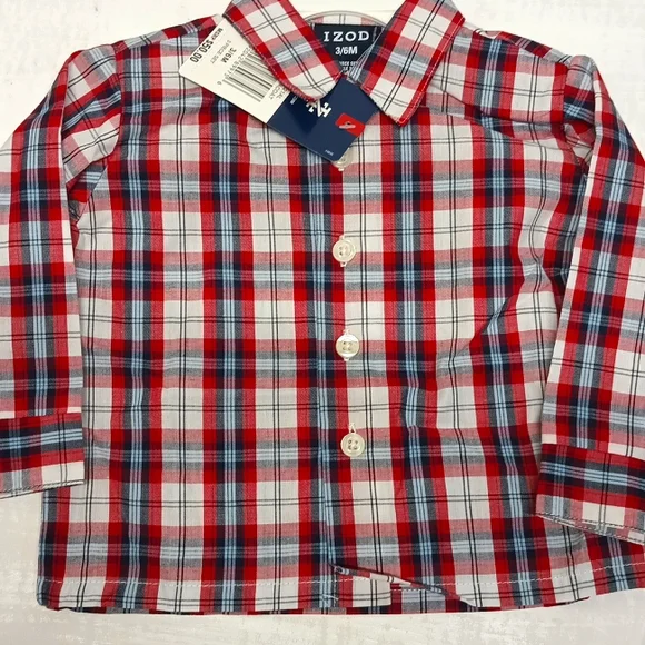 NWT IZOD Baby Christmas matching sets 3pc plaid sweater vest/shirt/pants Sz 3-6m - Picture 4 of 10